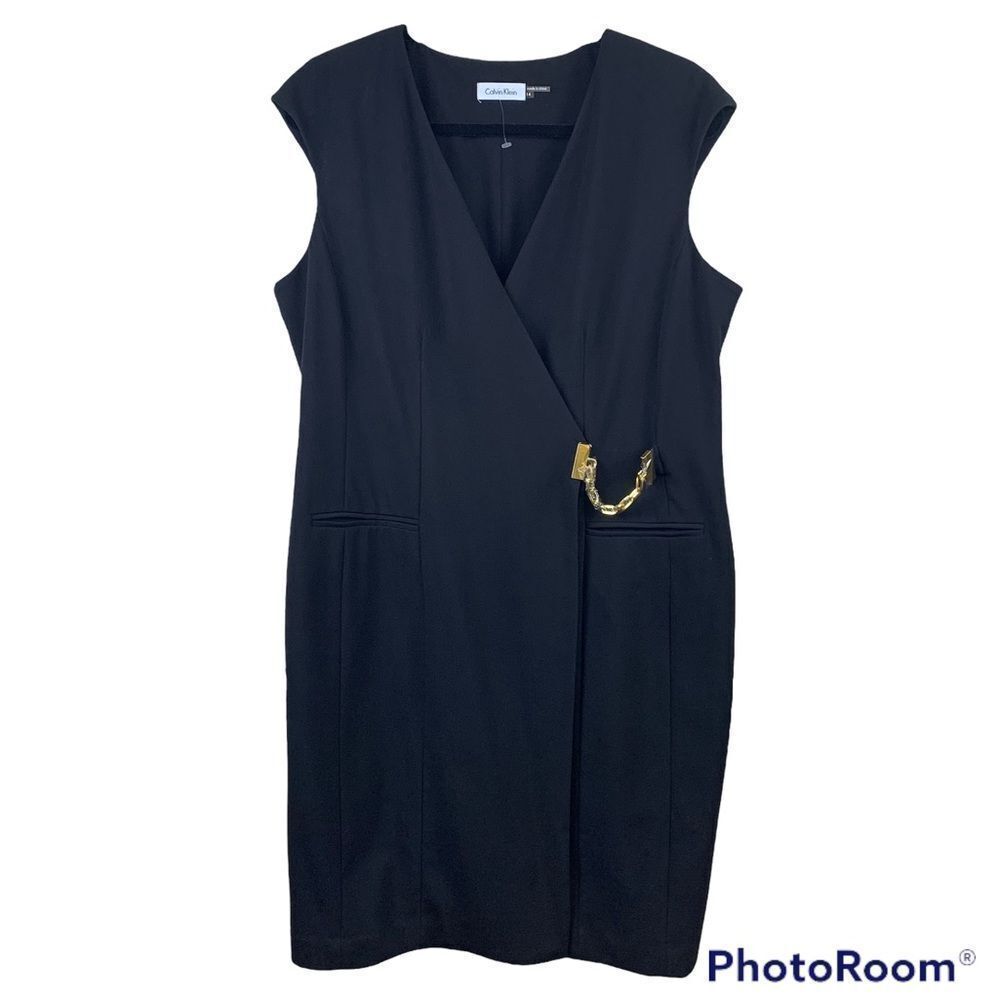 NWOT Calvin Klein Black Sleeveless Sheath‎ dress Size 14